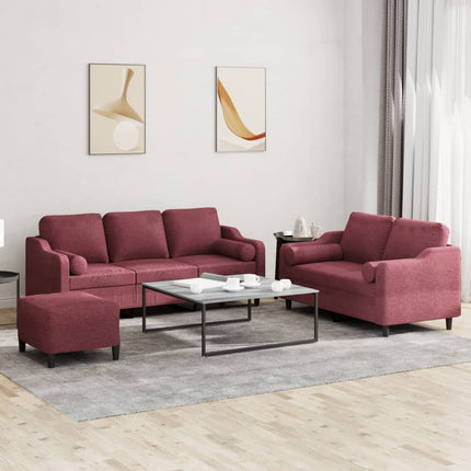 sofasæt 3 dele med puder stof vinrød