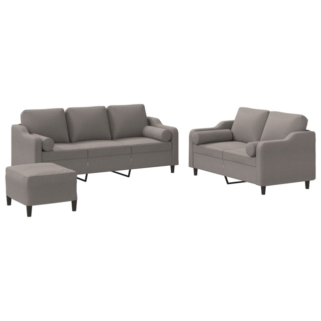 sofasæt 3 dele med puder stof gråbrun