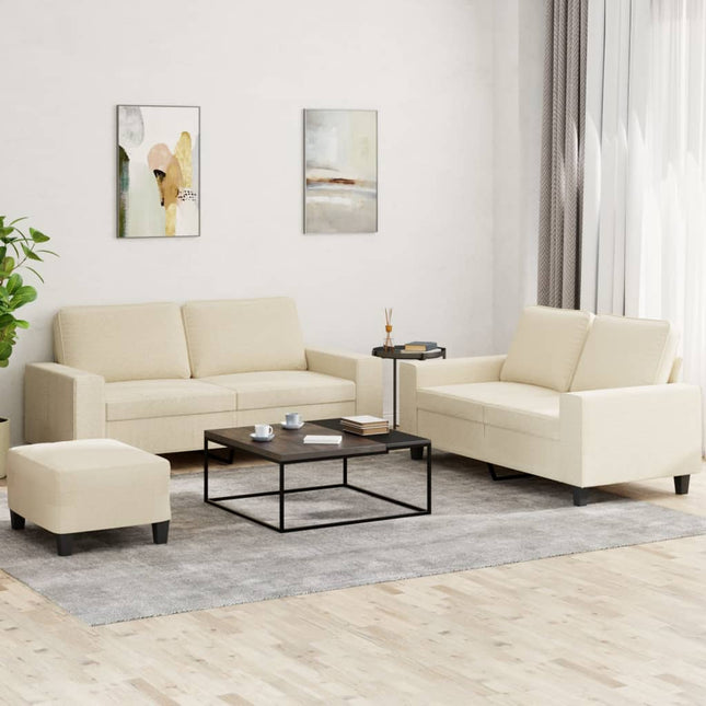 sofasæt 3 dele stof cremefarvet