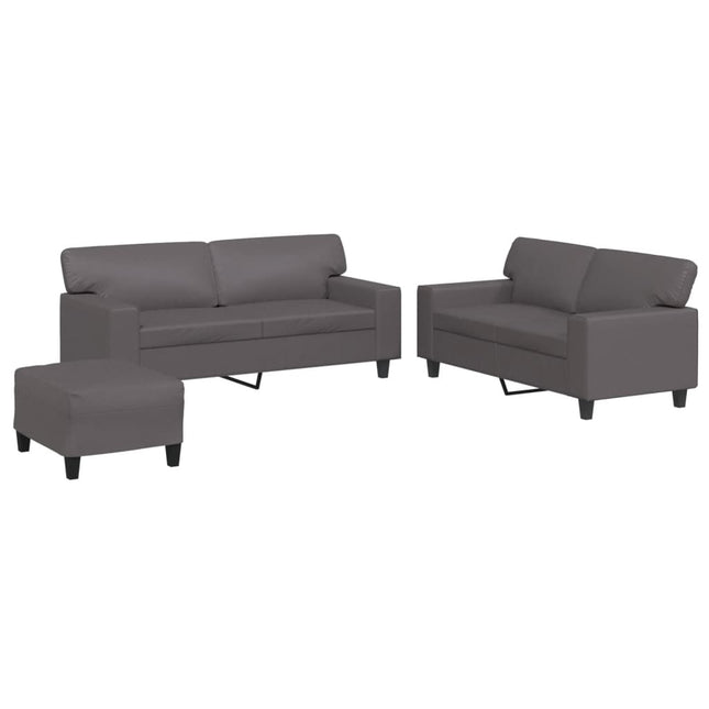 sofasæt 3 dele kunstlæder grå
