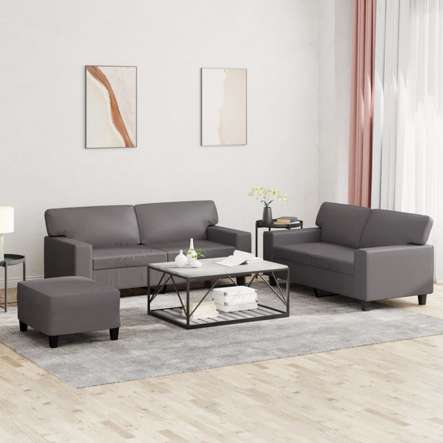 sofasæt 3 dele kunstlæder grå