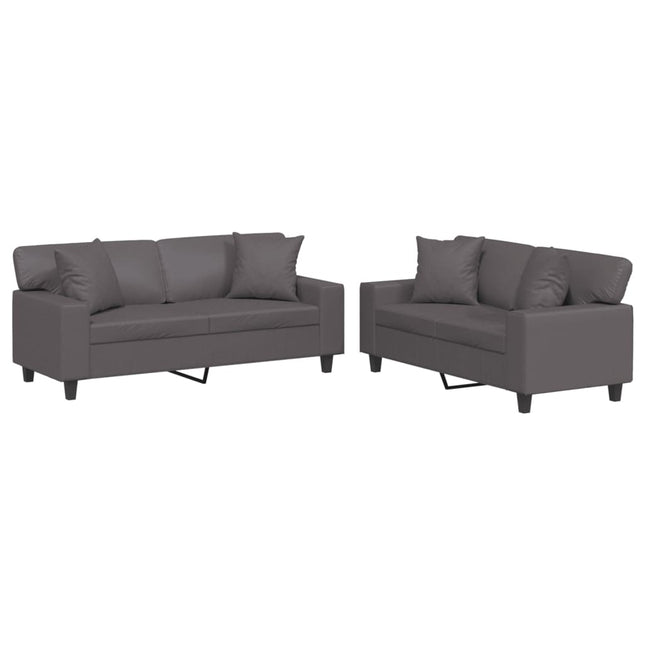 sofasæt 2 dele med puder kunstlæder grå