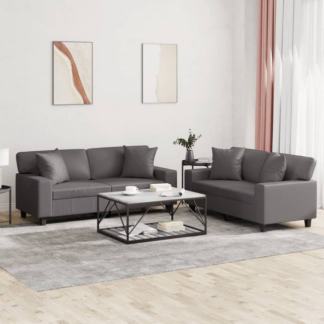 sofasæt 2 dele med puder kunstlæder grå