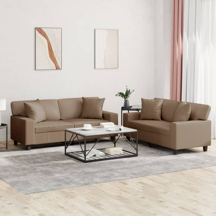sofasæt 2 dele med puder kunstlæder cappuccinofarvet