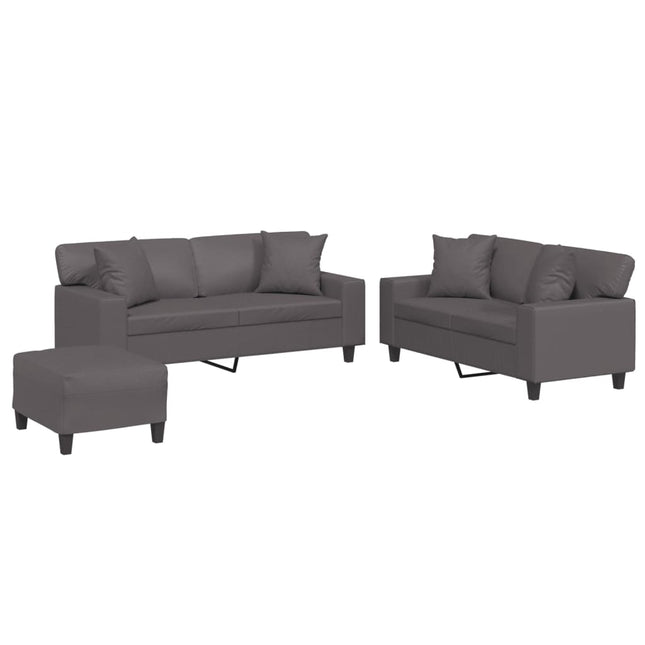 sofasæt 3 dele med puder kunstlæder grå