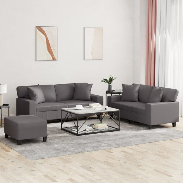 sofasæt 3 dele med puder kunstlæder grå