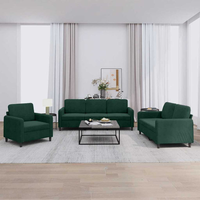 sofasæt 3 dele velour mørkegrøn