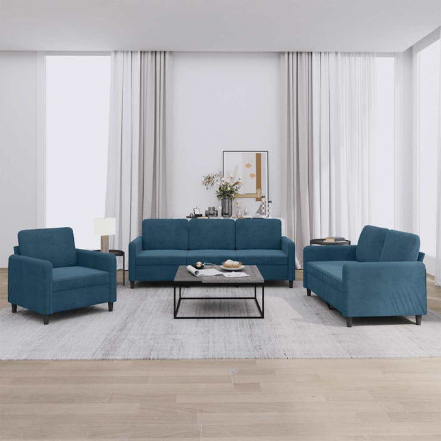 sofasæt 3 dele velour blå