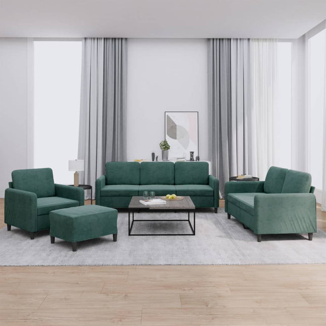 sofasæt 4 dele velour mørkegrøn
