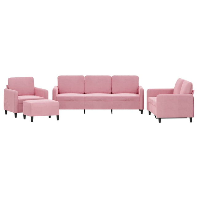 sofasæt 4 dele velour lyserød