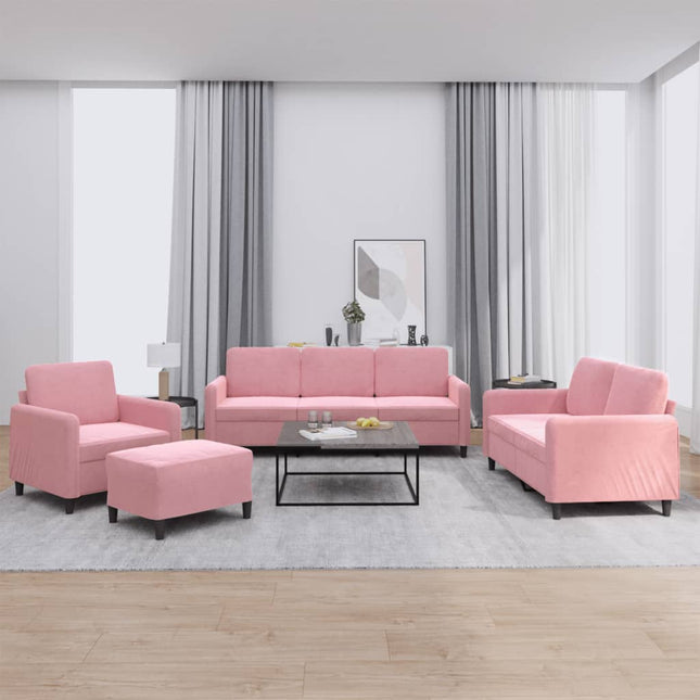 sofasæt 4 dele velour lyserød