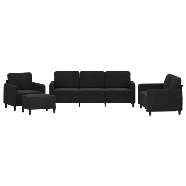 sofasæt 4 dele velour sort