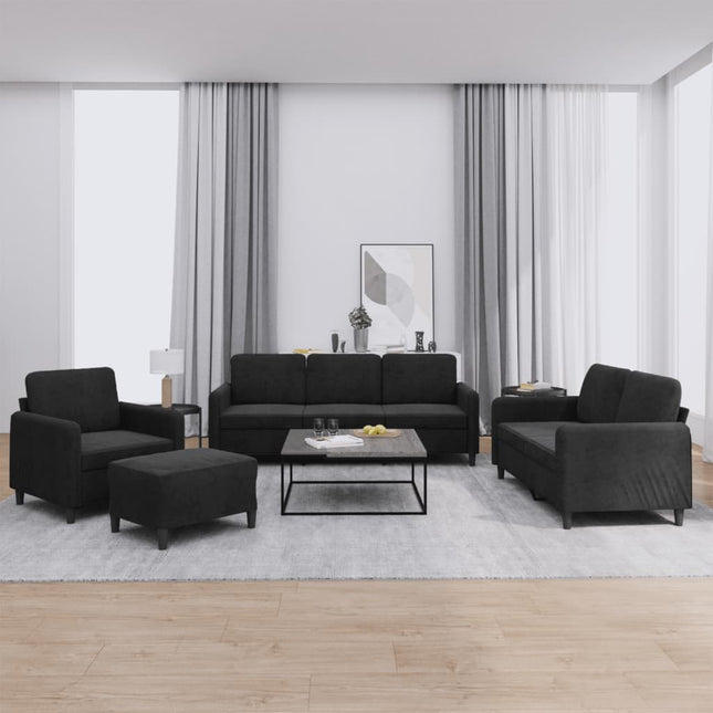 sofasæt 4 dele velour sort