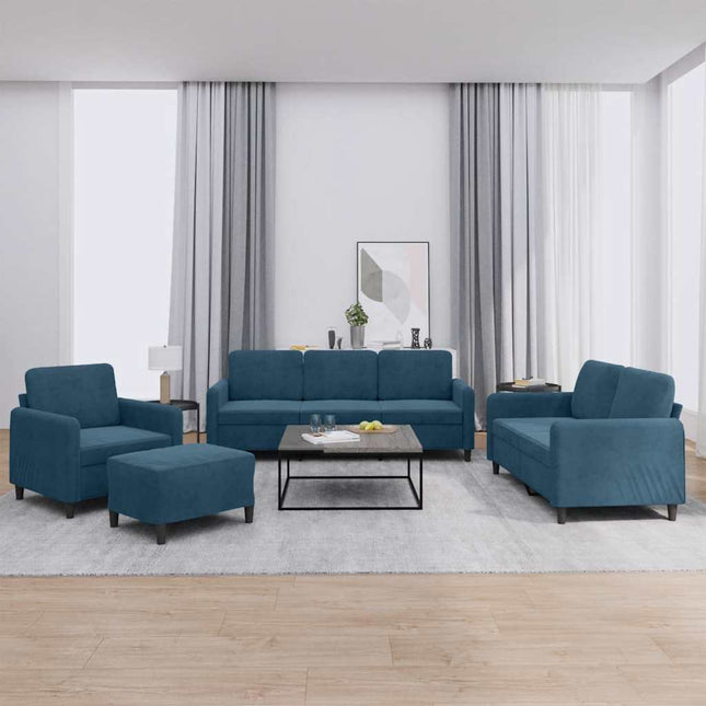 sofasæt 4 dele velour blå