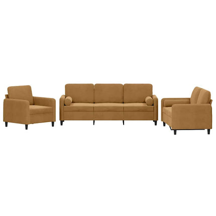 sofasæt 3 dele med puder velour brun