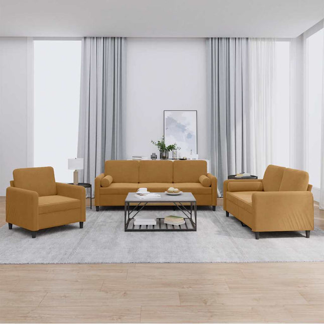 sofasæt 3 dele med puder velour brun