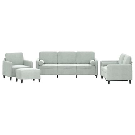 sofasæt 4 dele med puder velour lysegrå