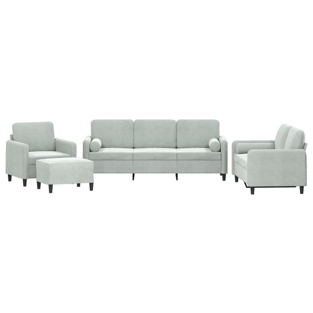 sofasæt 4 dele med puder velour lysegrå