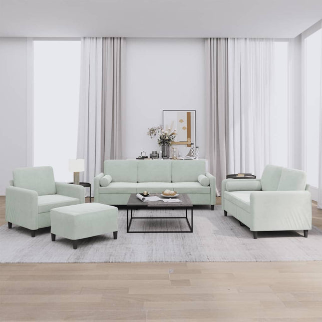 sofasæt 4 dele med puder velour lysegrå