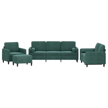 sofasæt 4 dele med puder velour mørkegrøn