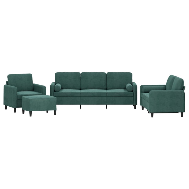sofasæt 4 dele med puder velour mørkegrøn