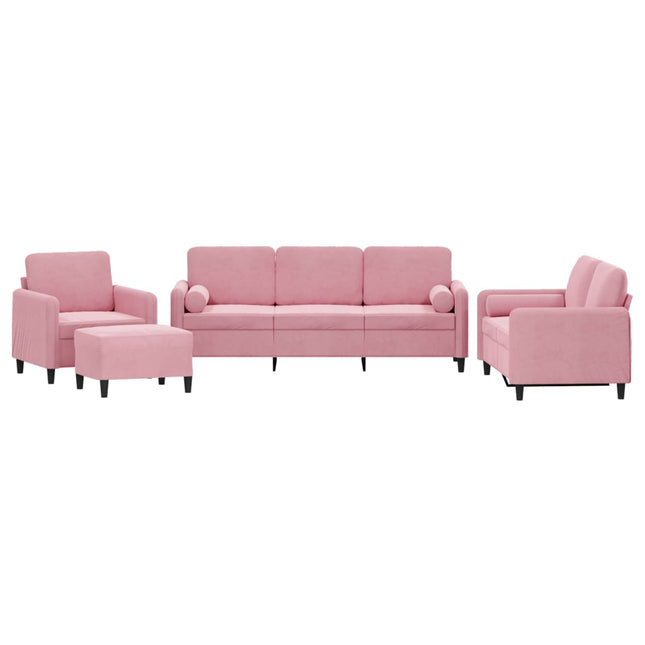 sofasæt 4 dele med puder velour lyserød