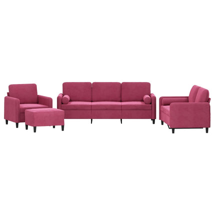 sofasæt 4 dele med puder velour vinrød