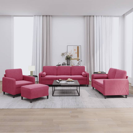 sofasæt 4 dele med puder velour vinrød