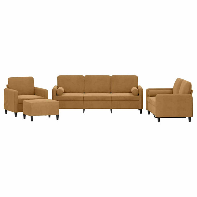 sofasæt 4 dele med puder velour brun
