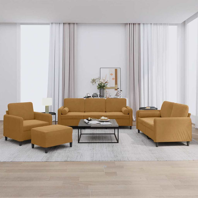 sofasæt 4 dele med puder velour brun