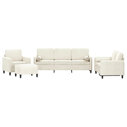 sofasæt 4 dele med puder velour cremefarvet