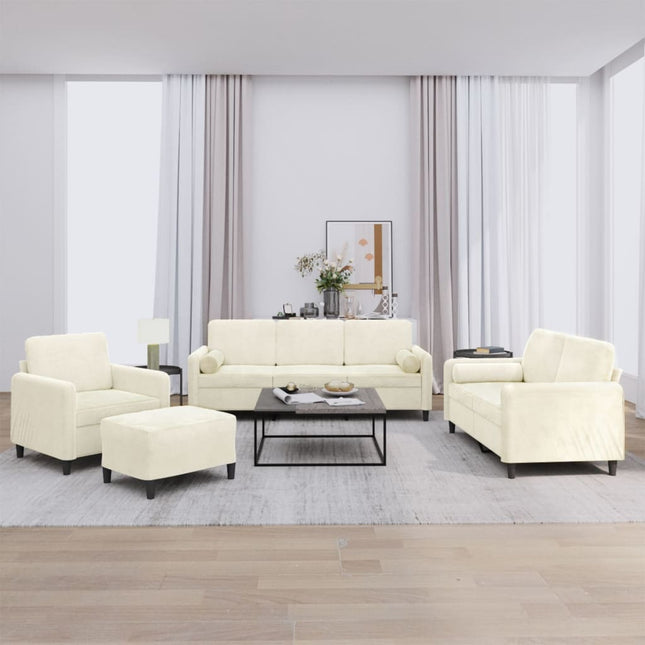 sofasæt 4 dele med puder velour cremefarvet