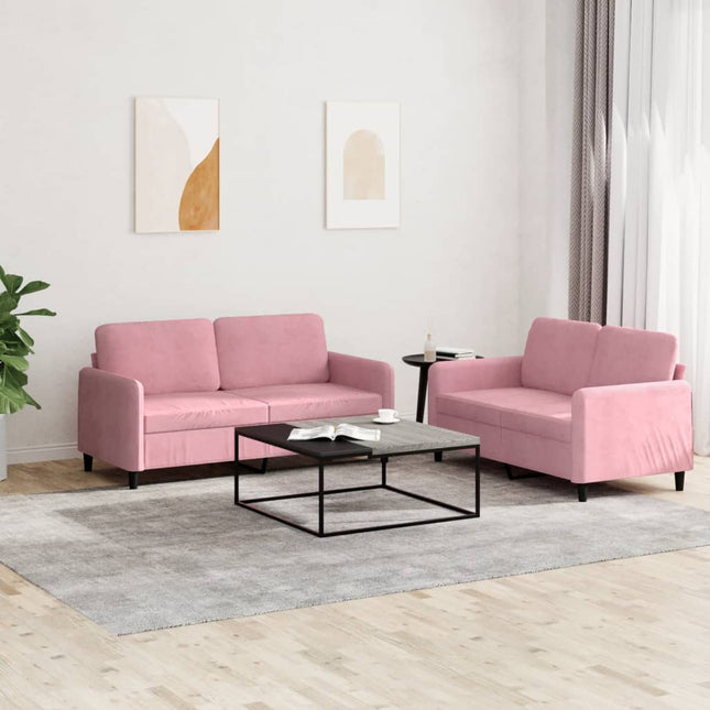 sofasæt 2 dele velour lyserød
