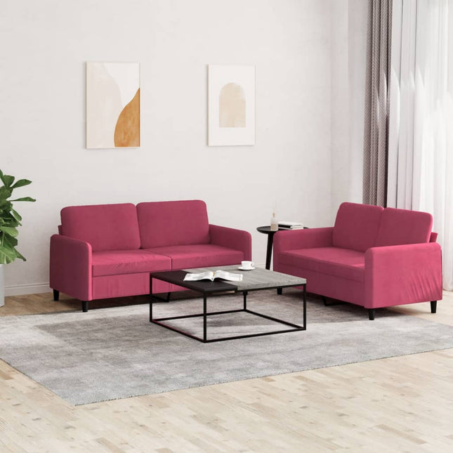 sofasæt 2 dele velour vinrød