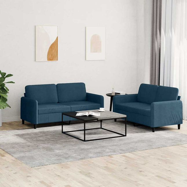 sofasæt 2 dele velour blå