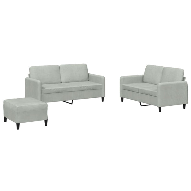 sofasæt 3 dele velour lysegrå