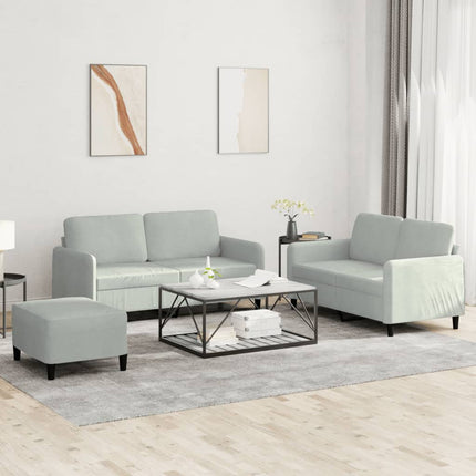 sofasæt 3 dele velour lysegrå