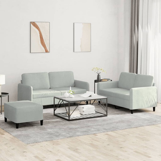 sofasæt 3 dele velour lysegrå
