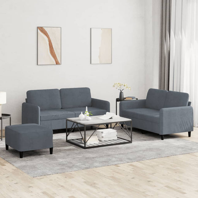 sofasæt 3 dele velour mørkegrå