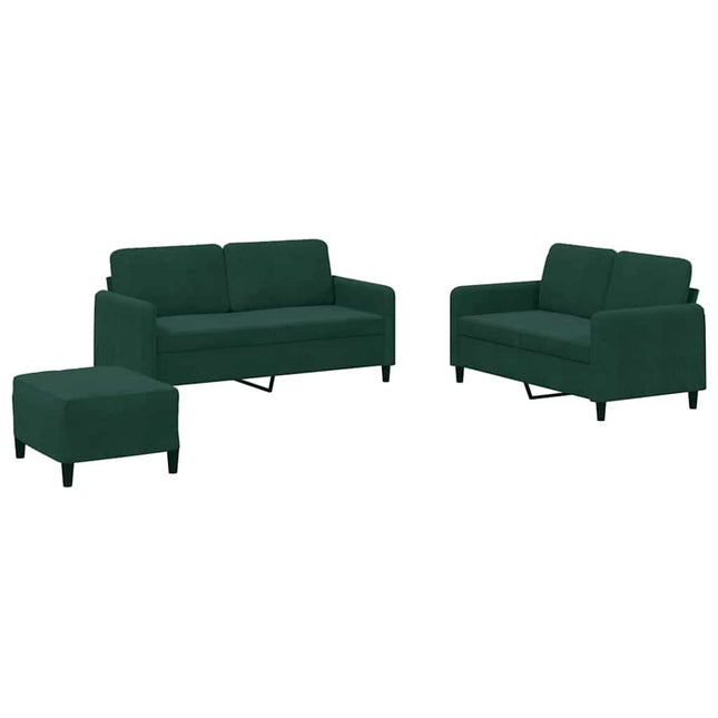 sofasæt 3 dele velour mørkegrøn