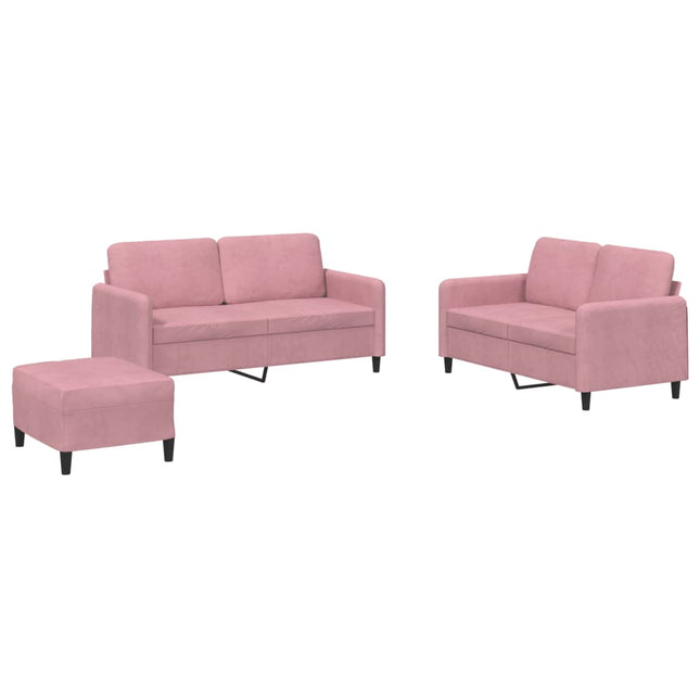 sofasæt 3 dele velour lyserød