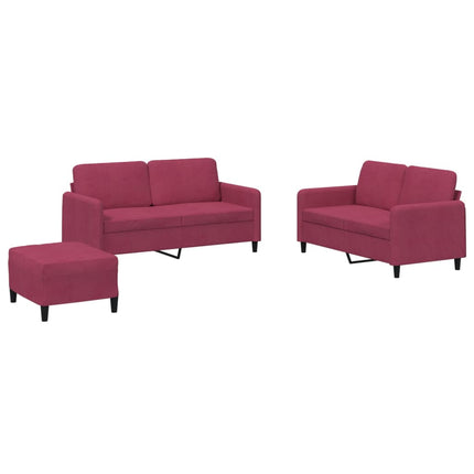 sofasæt 3 dele velour vinrød