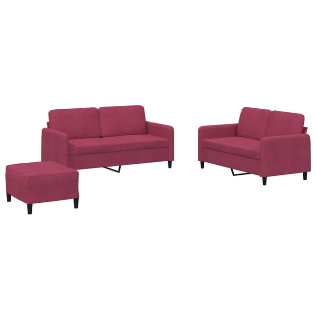 sofasæt 3 dele velour vinrød