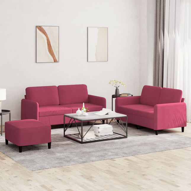 sofasæt 3 dele velour vinrød