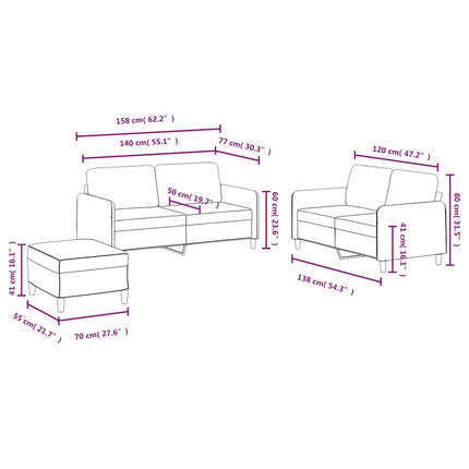 sofasæt 3 dele velour sort