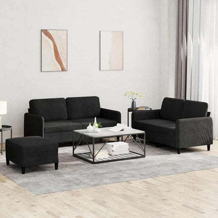 sofasæt 3 dele velour sort