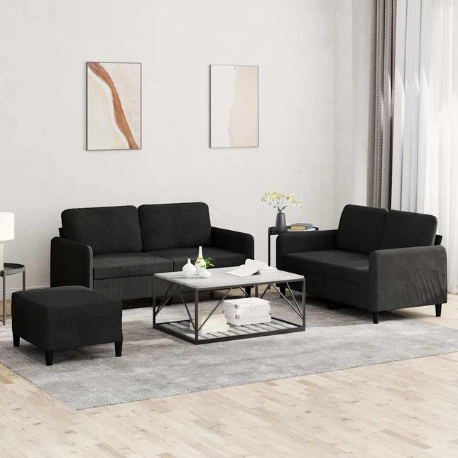 sofasæt 3 dele velour sort