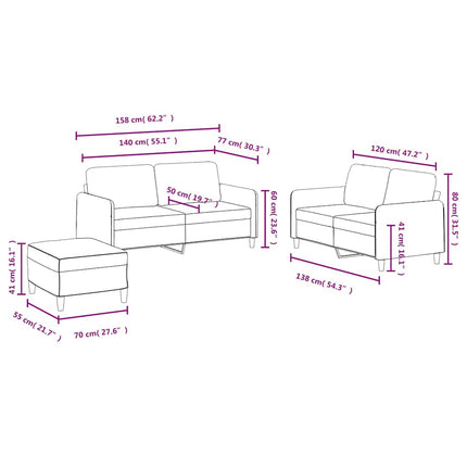 sofasæt 3 dele velour brun