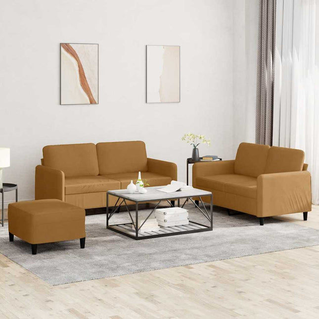 sofasæt 3 dele velour brun