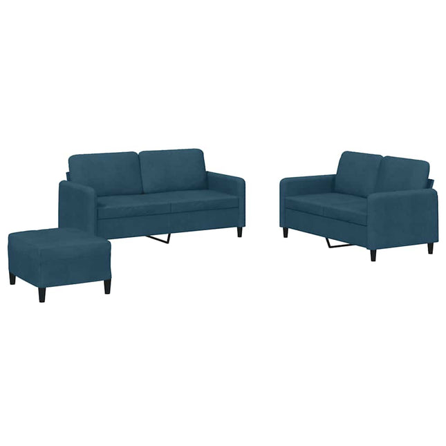 sofasæt 3 dele velour blå
